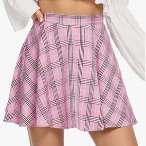 LYANER Women's Plaid High Waist Above Knee A-line‎ Skater Mini Short Skirt XL
